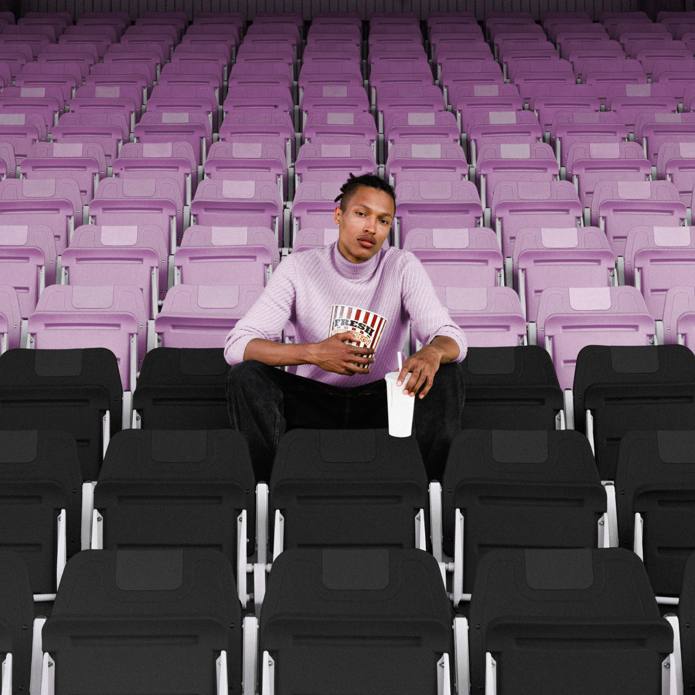 Man sitting purple